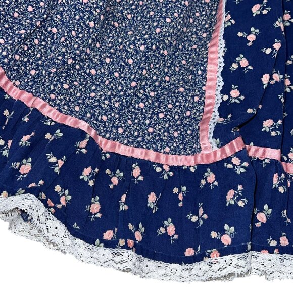 Vintage 70s Gunne Sax Style Girls Prairie Skirt Satin Lace Trim Floral Pattern - Picture 2 of 6